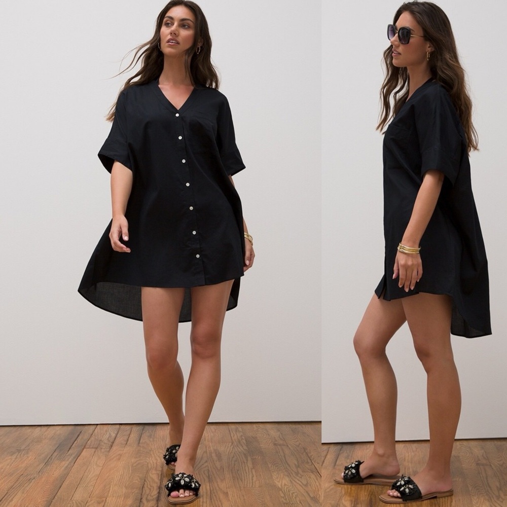 SOMA SWIM Cotton Button Up Lightweight Coverup Women’s Size S-M Black NWT